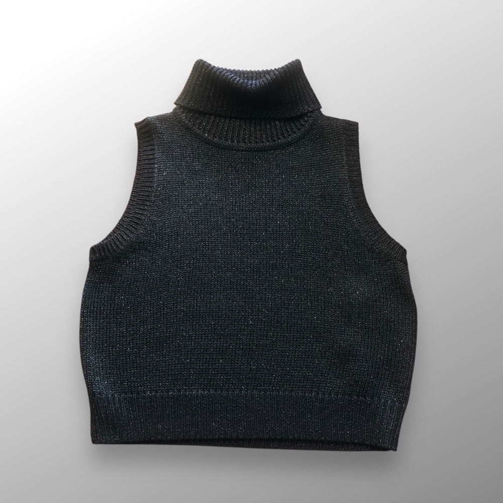 Black Sparkle Metallic Sleeveless Turtleneck Donna Morgan Vtg Deadstock Size 8
